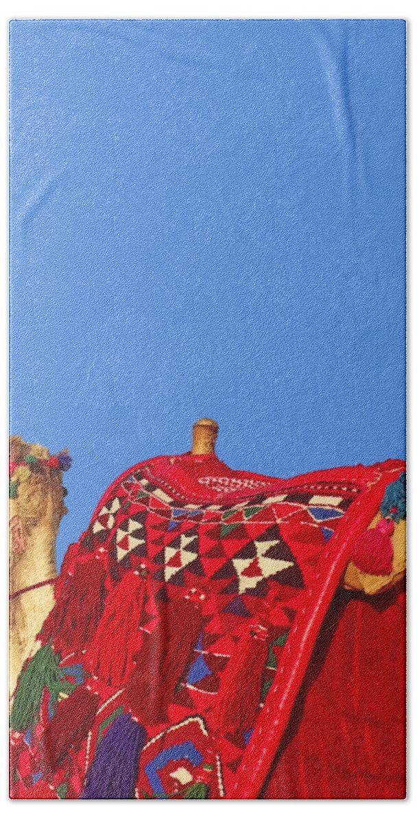 Camel Bath Towel featuring the photograph Camel Desert in Blue by Munir Alawi