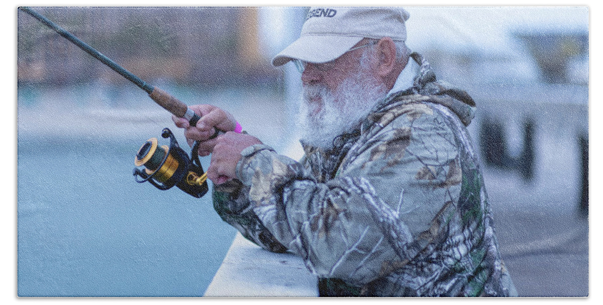 Fishing Hand Towel featuring the photograph Camo Fisherman by Blair Damson