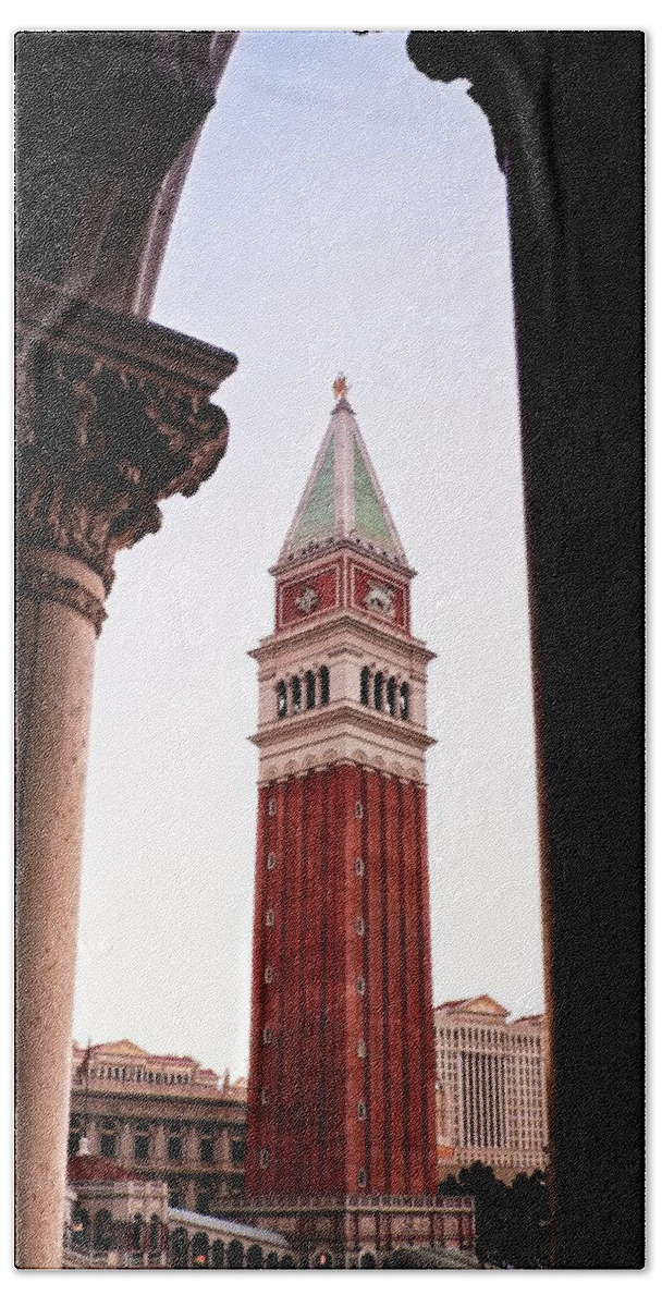 Venetian Bath Towel featuring the photograph Campanile di San Marco Bell Tower in Las Vegas by Tatiana Travelways