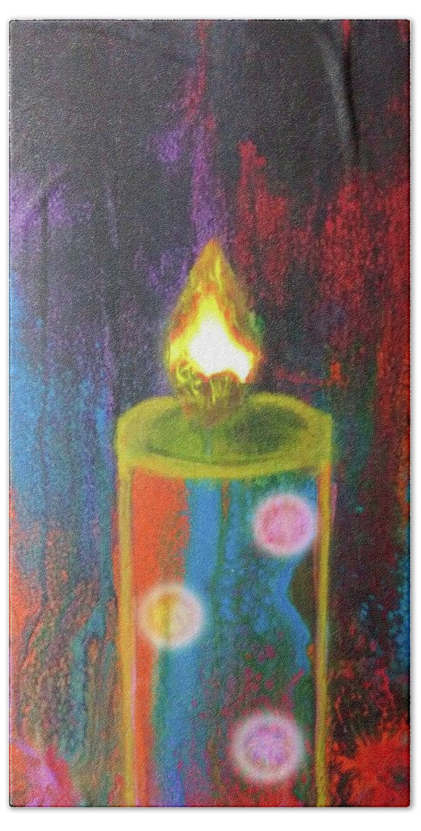 Candle Hand Towel featuring the mixed media Candle In The Rain by Anna Adams