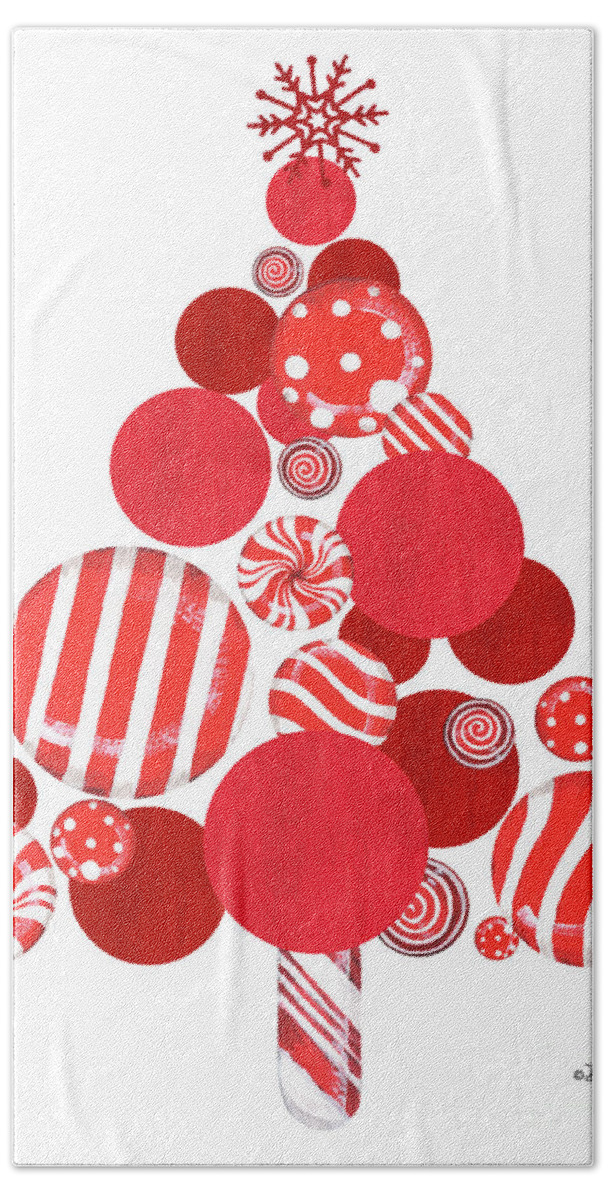 Candy Hand Towel featuring the painting Candy Cane Christmas Tree card by Debbie DeWitt
