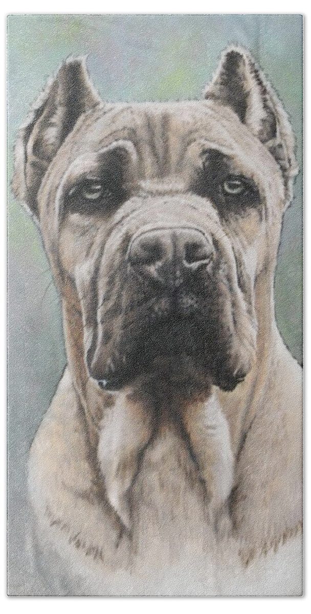 Working Group Bath Towel featuring the mixed media Cane Corso Portrait by Barbara Keith