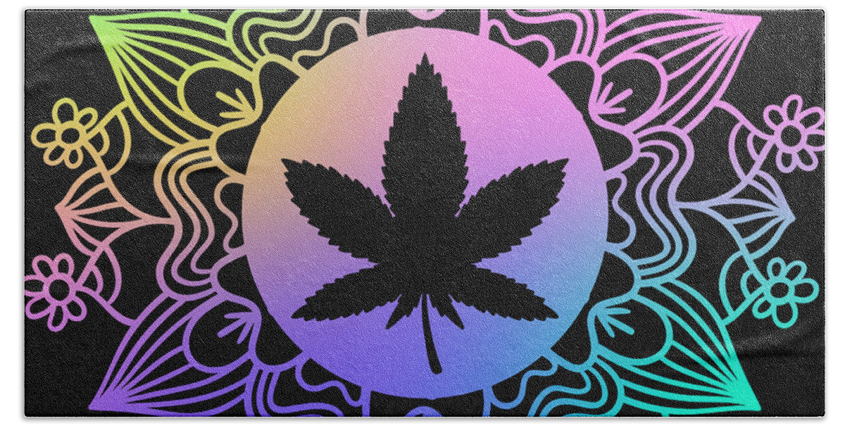 Mandala Hand Towel featuring the digital art Cannabis Mandala by Lisa Pearlman