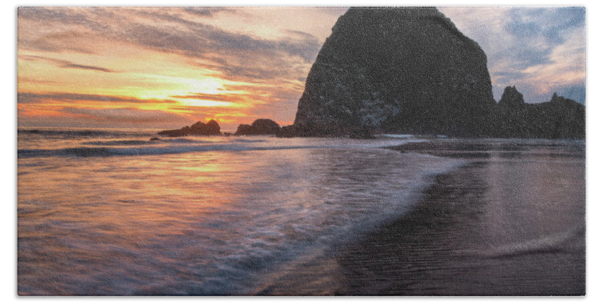 3scape Bath Towel featuring the photograph Cannon Beach Sunset by Adam Romanowicz