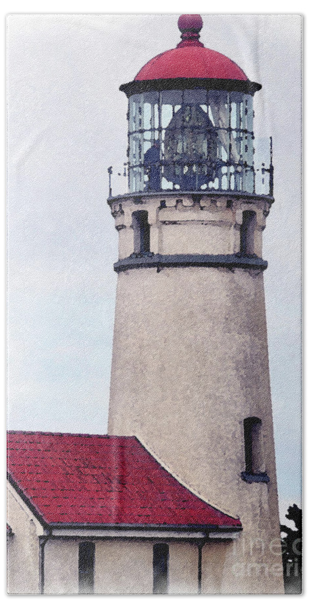 Cape-blanco Bath Towel featuring the digital art Cape Blanco Lighthouse Watercolor by Kirt Tisdale