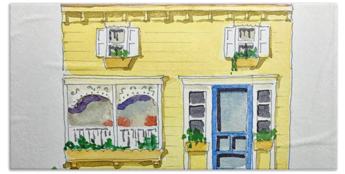 Watercolor Bath Towel featuring the painting Cape May Cafe by William Renzulli