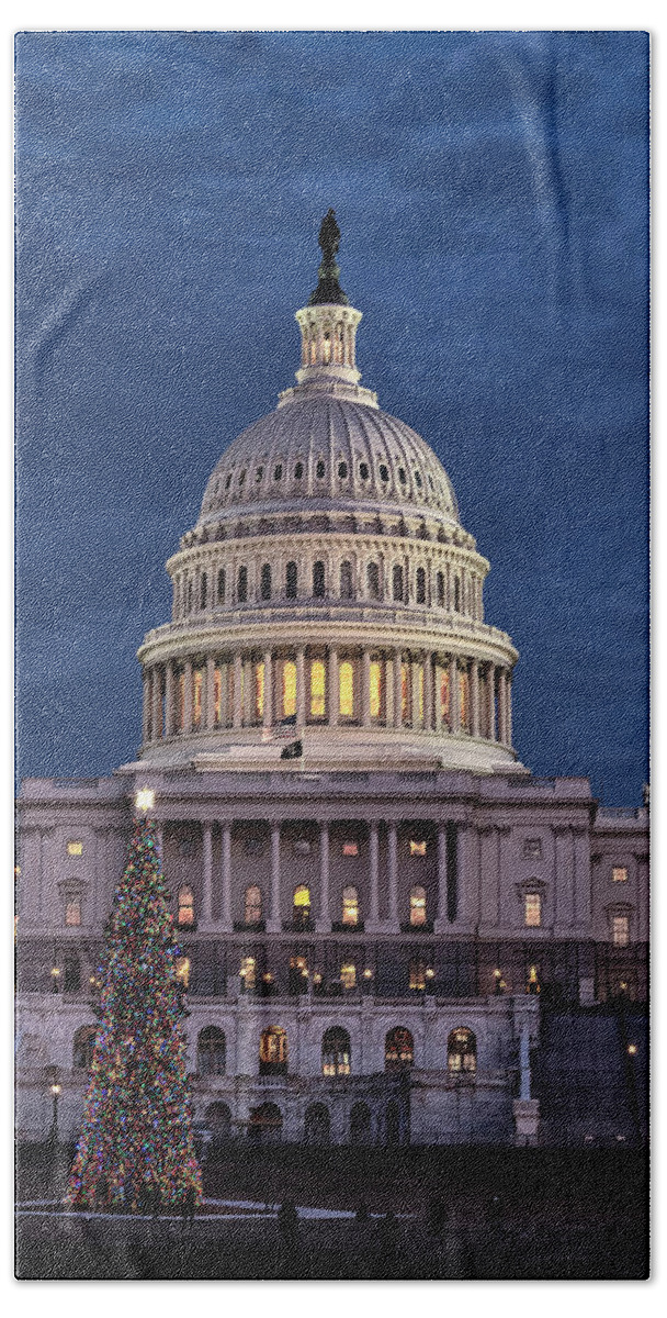 Dc Bath Towel featuring the photograph Capitol Christmas 2021 2 by Robert Fawcett