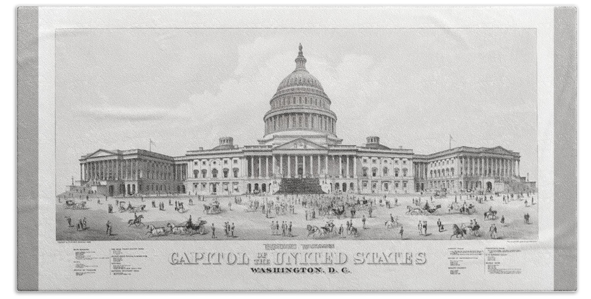 Capitol Bath Towel featuring the drawing Capitol of the United States - Washington DC by War Is Hell Store