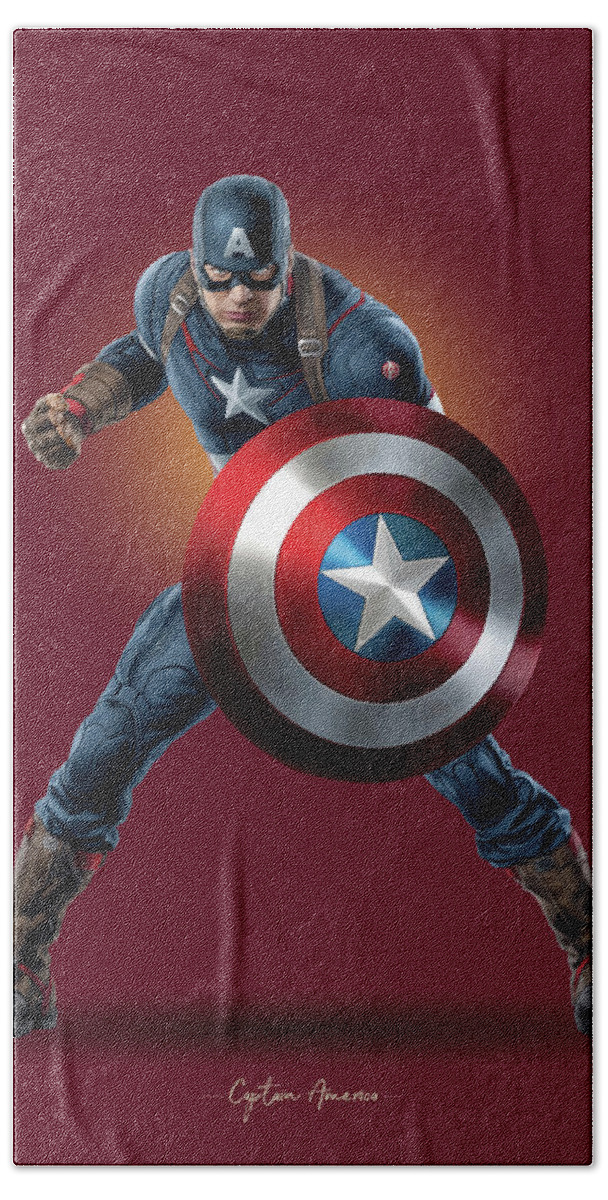 Captain America Hand Towel featuring the digital art Captain America - Marvel by Samuel Whitton