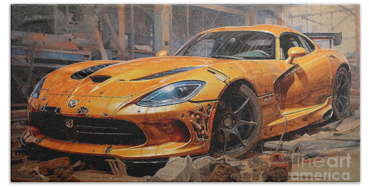 Dodge Hand Towel featuring the drawing Car 1853 Dodge Viper by Clark Leffler