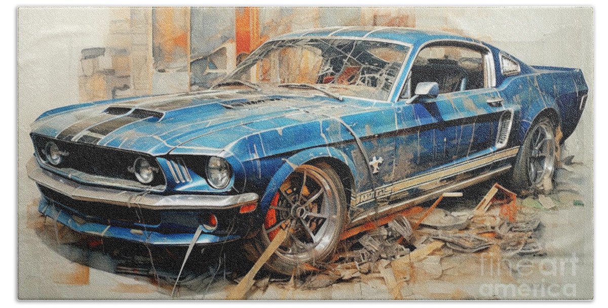Ford Hand Towel featuring the drawing Car 2326 Ford Mustang by Clark Leffler