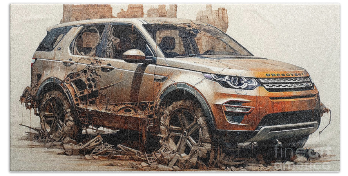 Land Hand Towel featuring the drawing Car 2410 Land Rover Discovery Sport by Clark Leffler