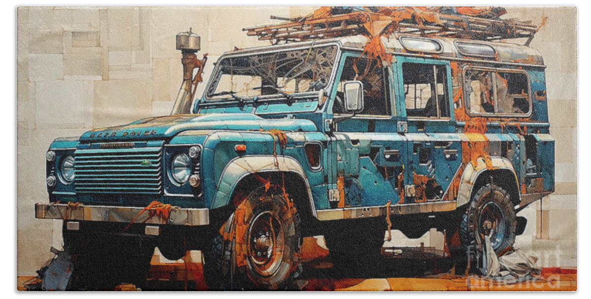 Land Hand Towel featuring the drawing Car 2842 Land Rover Defender by Clark Leffler