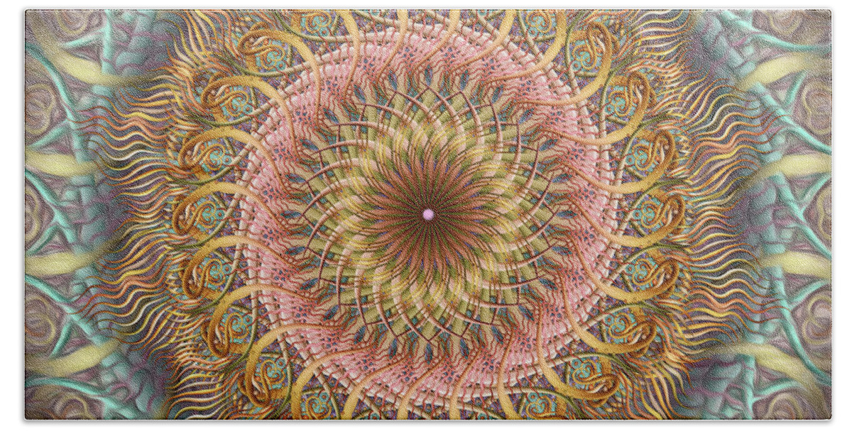 Pinwheel Mandalas Hand Towel featuring the digital art Caramel Blush Twisty Twirl by Becky Titus