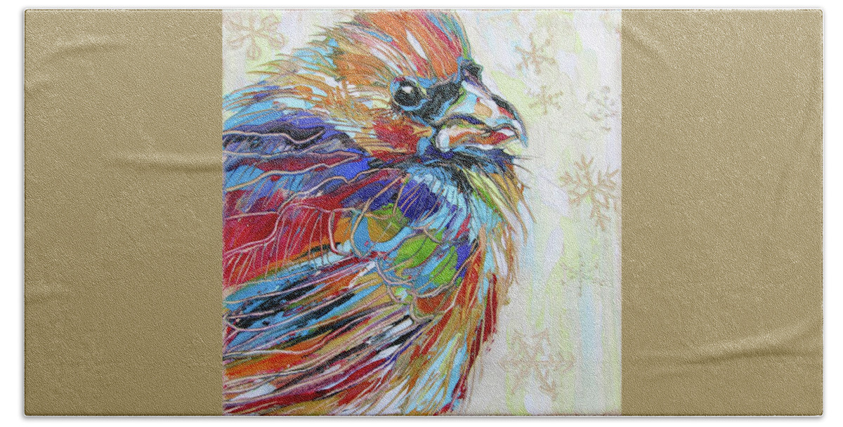 Cardinal Hand Towel featuring the painting Cardinal Caper by Kathleen Steventon