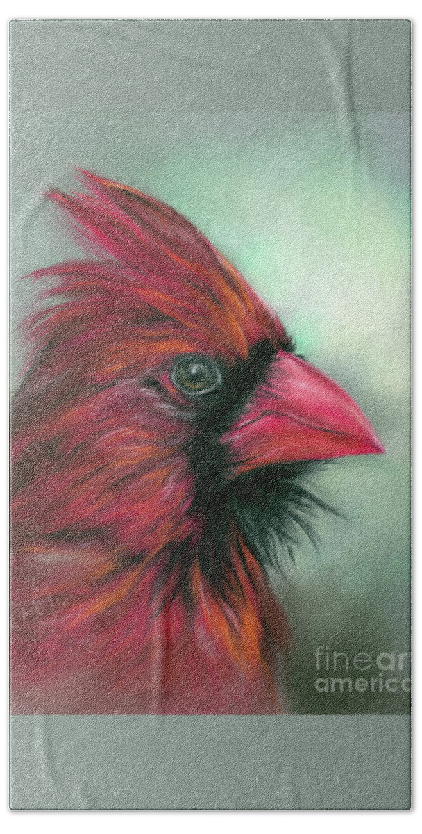 Bird Hand Towel featuring the painting Cardinal Male Songbird Portrait by MM Anderson