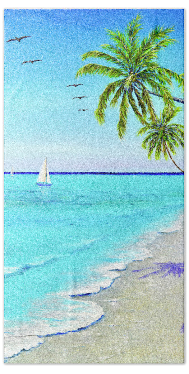Caribbean Hand Towel featuring the painting Caribbean Blue Island by Mary Scott