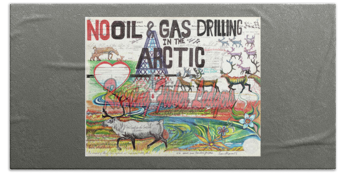Arctic Circle Bath Towel featuring the drawing Caribou by Robert Running Fisher Upham