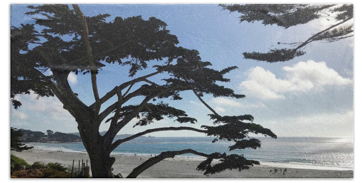 Carmel By The Sea Hand Towel featuring the painting Carmel Beach by Luisa Millicent