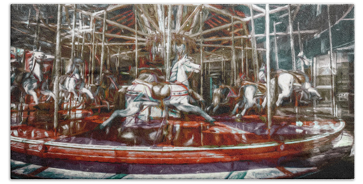 Merry-go-round Bath Towel featuring the digital art Carousel Of Time by Wayne Sherriff