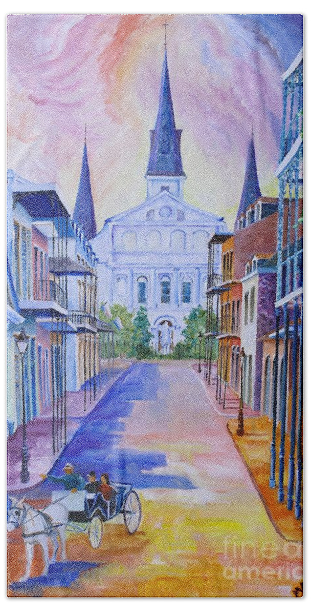 New Orleans Bath Towel featuring the painting Carriage on Orleans Street by Diane Millsap
