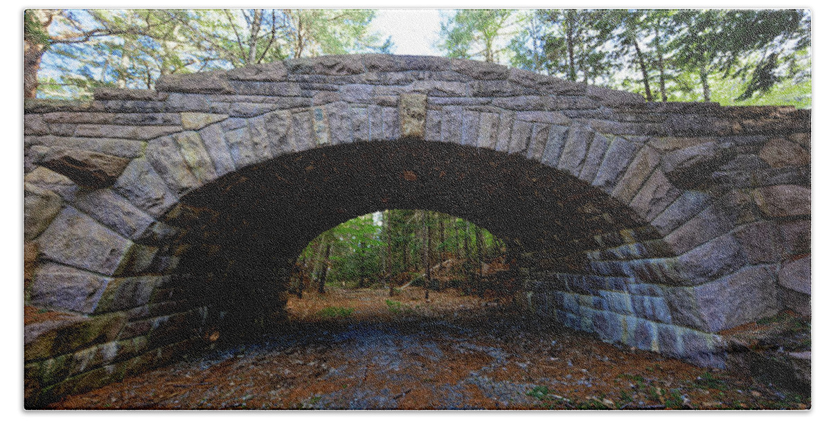Carriage Bath Towel featuring the photograph Carriage Path Bridge 2 Acadia NP by Doolittle Photography and Art