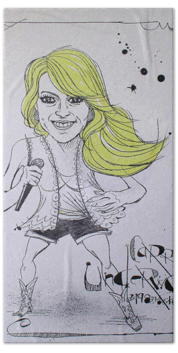  Hand Towel featuring the drawing Carrie Underwood by Phil Mckenney