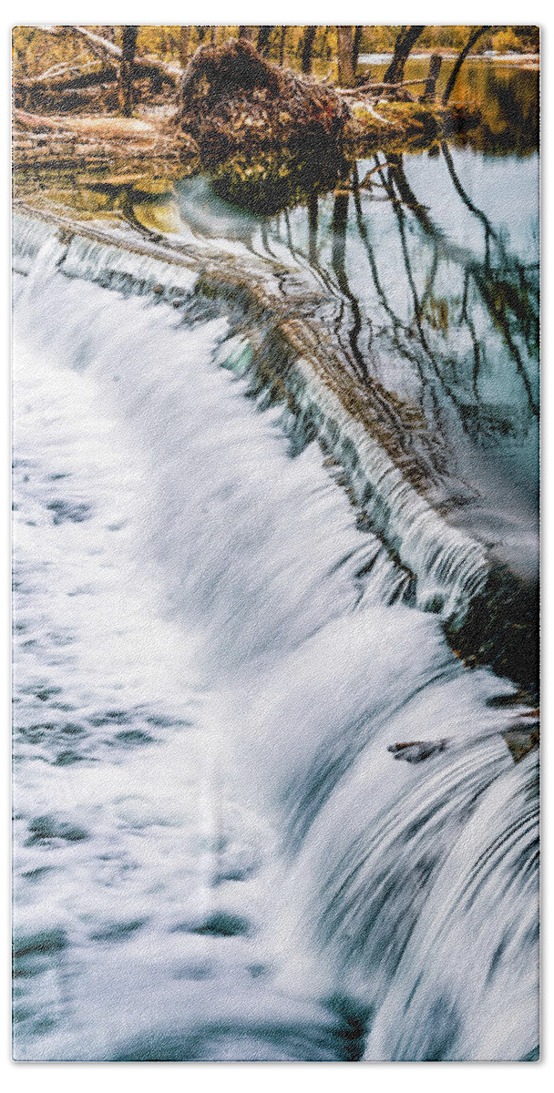 Spring Bath Towel featuring the painting Cascading Waters - Waterfalls in Missouri by Lourry Legarde