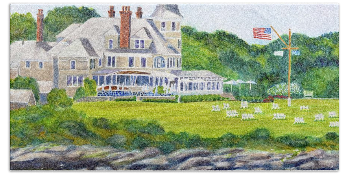 Castle Hill Hand Towel featuring the painting Castle Hill Inn, Newport, RI by Patty Kay Hall