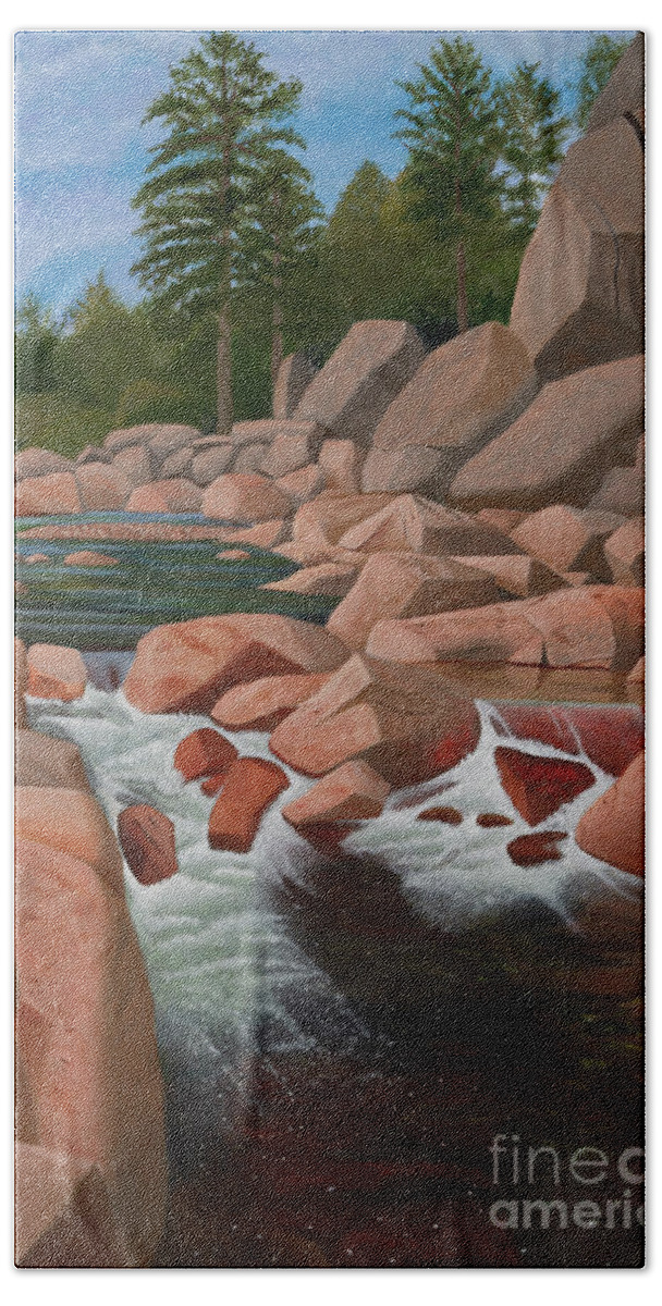 Castor River Hand Towel featuring the painting Castor River Shut-ins I by Garry McMichael