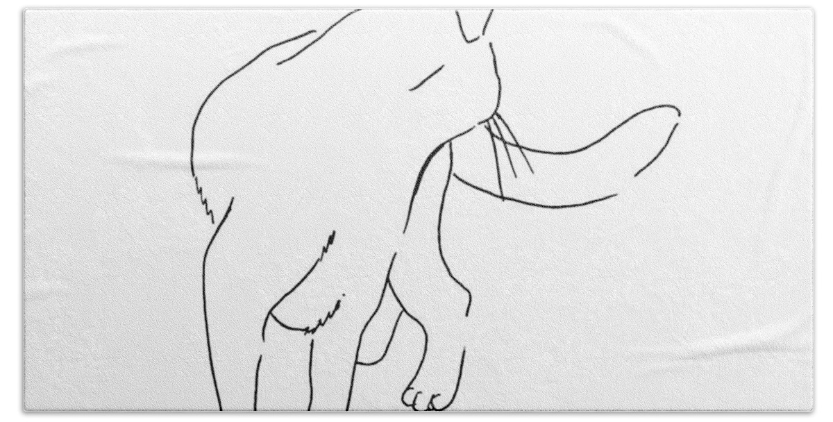Cat Bath Towel featuring the drawing Cat-Drawings-Black-White-2 by Gordon Punt