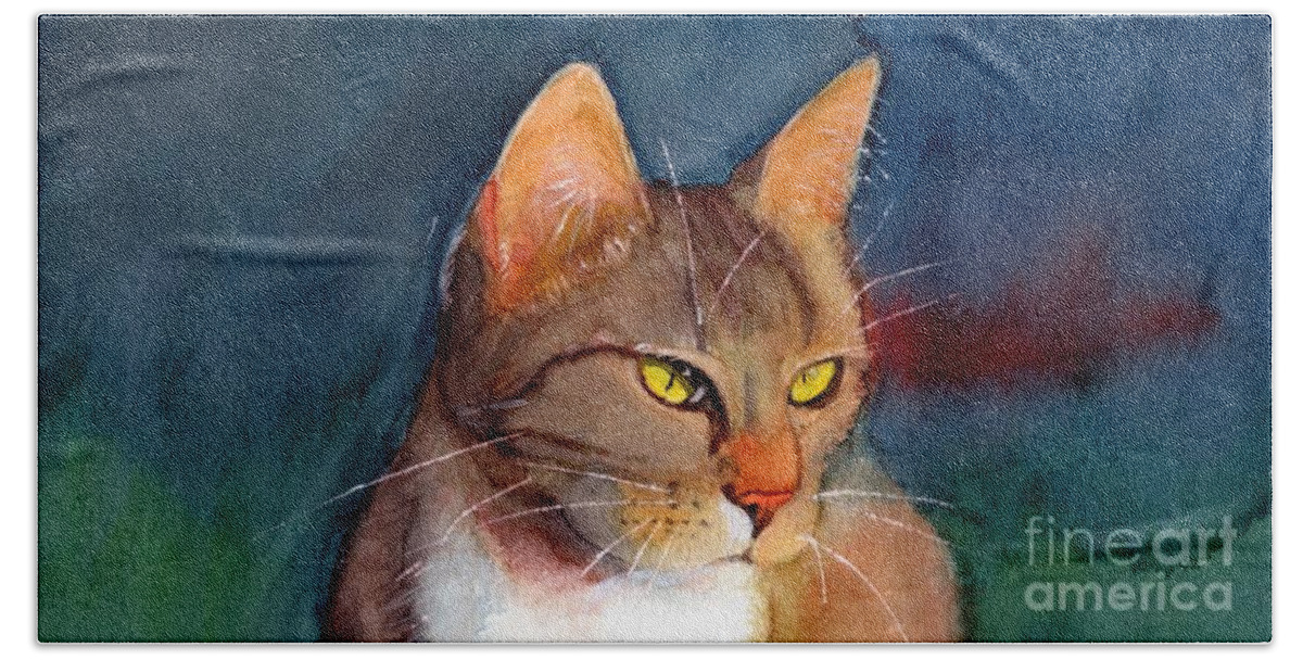 Cat Bath Towel featuring the painting Cat Whiskers by Vicki B Littell