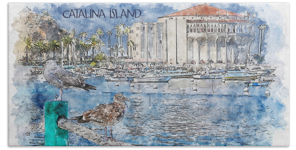 Catalina Island Bath Towel featuring the digital art Catalina Island by Bonny Puckett