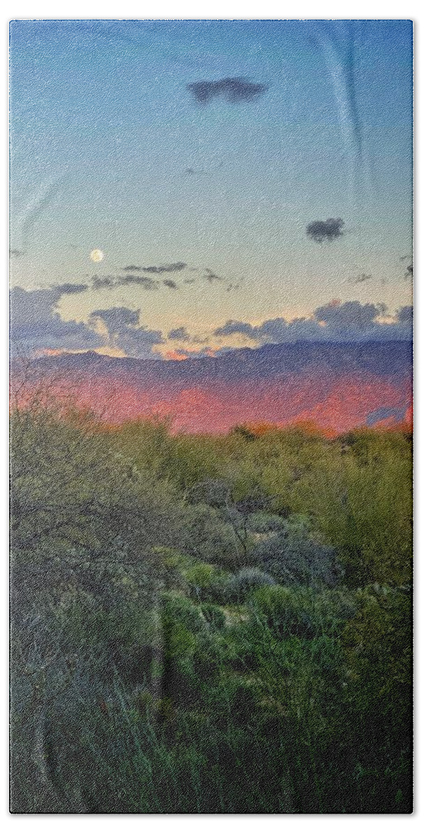 Sunset Hand Towel featuring the photograph Catalina Mountains Sunset by Jerry Abbott