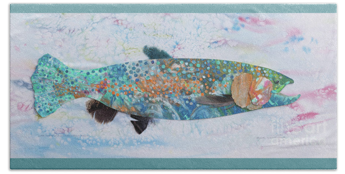 Fish Bath Towel featuring the mixed media Catch and Release Rainbow @ the Missouri by Shirley Robinett