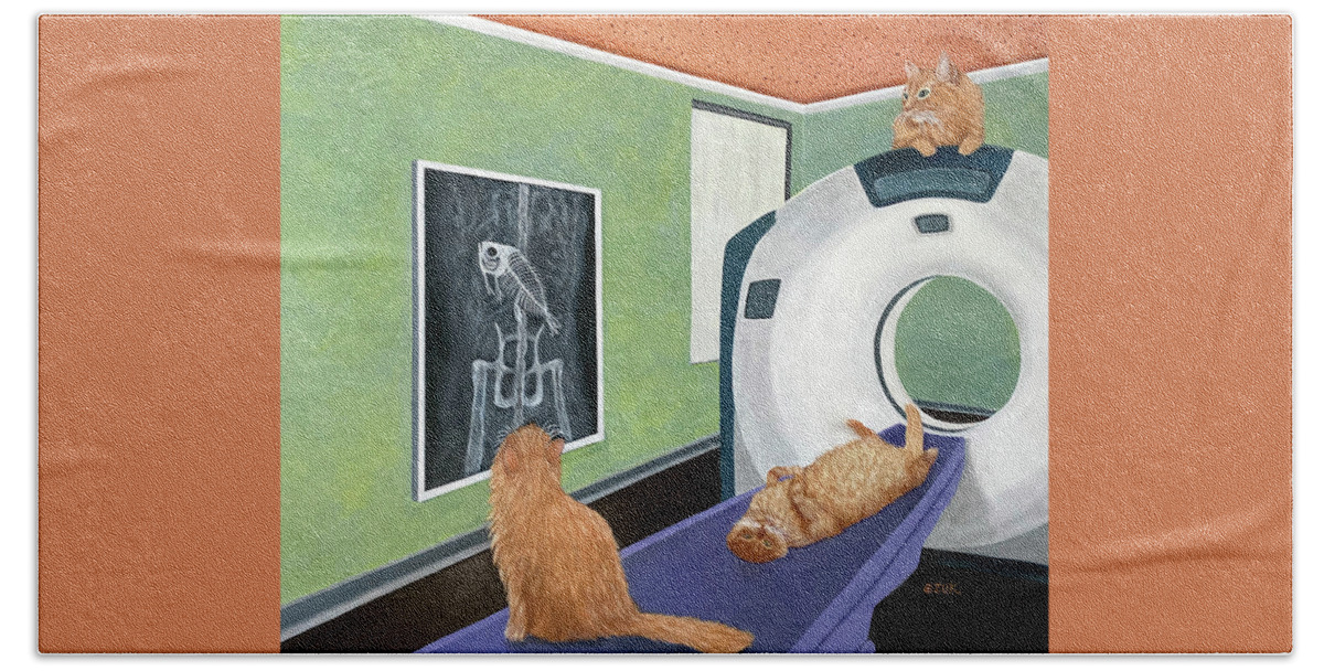 Cat Art Bath Towel featuring the painting CAT Scan by Karen Zuk Rosenblatt
