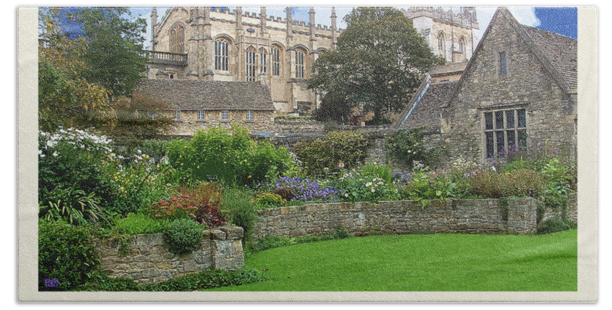 Oxford University Bath Towel featuring the photograph CC Mem Garden Cream Railway Poster by Brian Watt