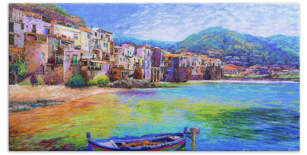 Italy Hand Towel featuring the painting Cefalu Sicily Italy by Jane Small