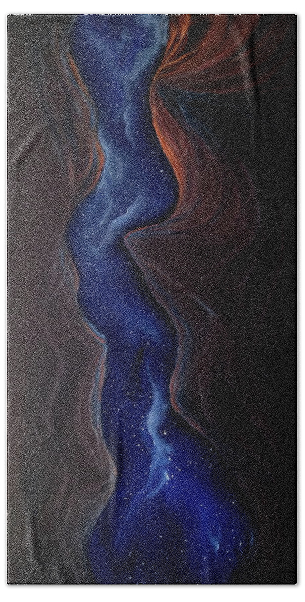 Slot Canyon Hand Towel featuring the painting Celestial River by Neslihan Ergul Colley
