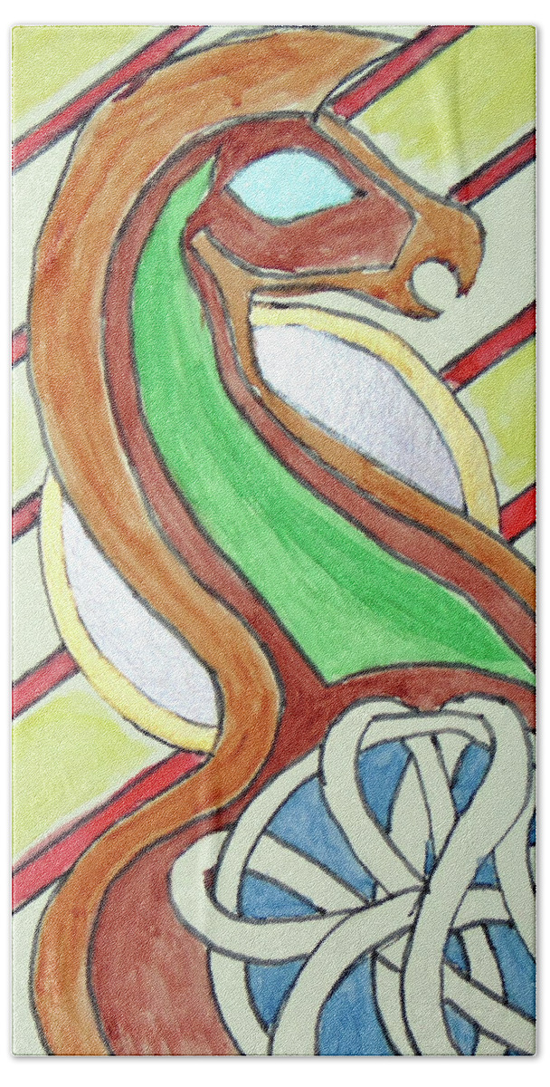 Dragon Bath Towel featuring the painting Celtic Dragon by Loretta Nash