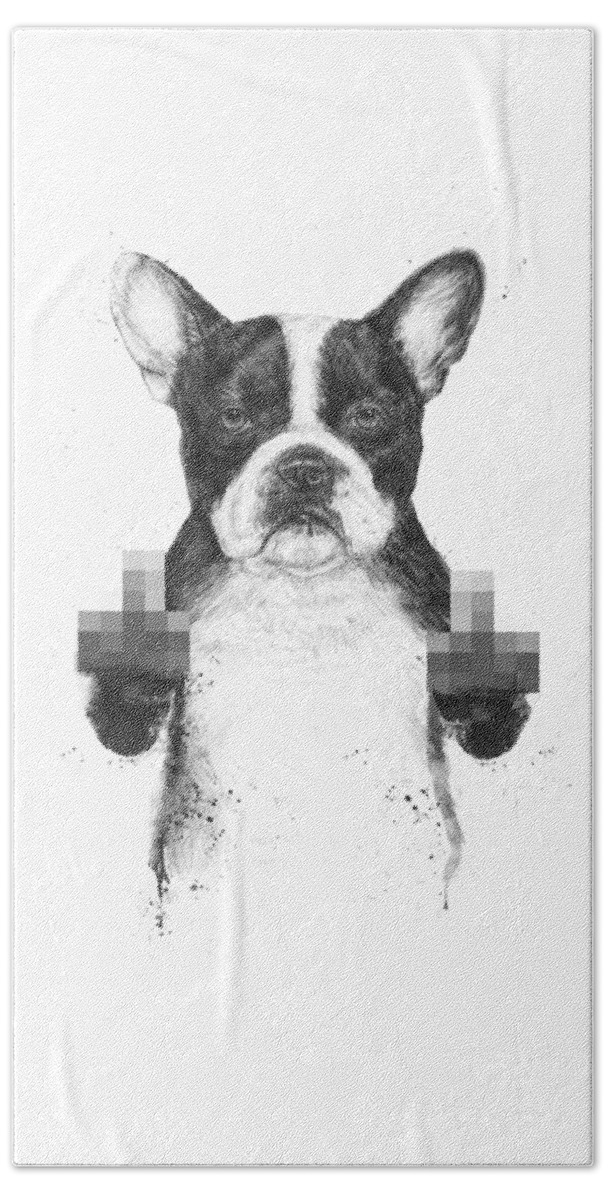 Dog Hand Towel featuring the mixed media Censored dog by Balazs Solti