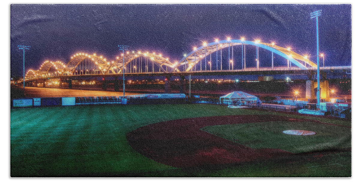 Bridge Bath Sheet featuring the photograph Centennial Bridge and Modern Woodmen Park by Scott Norris