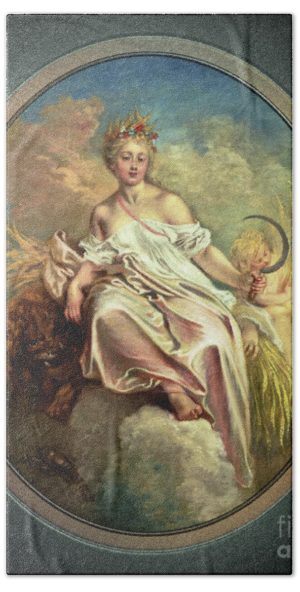 Ceres Bath Towel featuring the painting Ceres by Antoine Watteau Old Masters Reproduction by Rolando Burbon