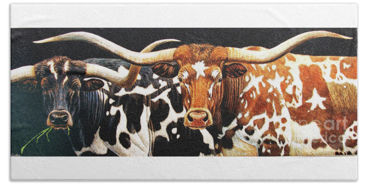 Cynthie Fisher Hand Towel featuring the painting Cf Humorous Steers by Cynthie Fisher