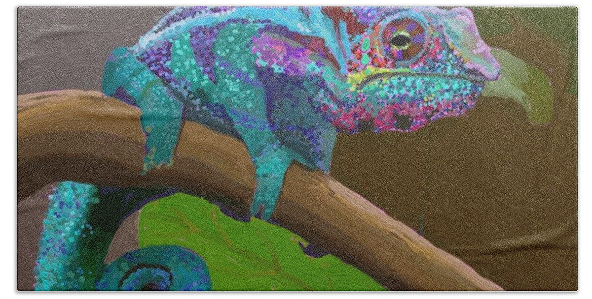 Chameleon Bath Towel featuring the digital art Chameleon by Anne Marie Brown
