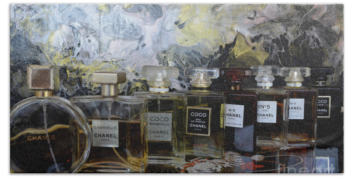 Chanel Perfumes under Abstract Skyer Bath Towel by Kim Lilly