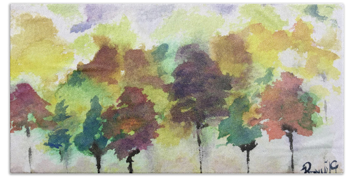 Trees Bath Towel featuring the painting Changing Season by Roxy Rich