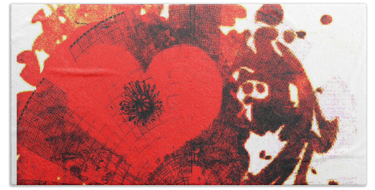 Heart Bath Towel featuring the mixed media Chaotic Heart by Moira Law