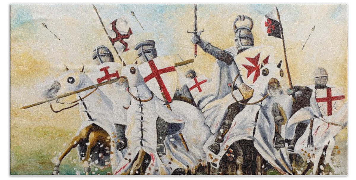 Knights Templar Charge Hand Towel featuring the painting Charge of the Knights Templar by John Palliser