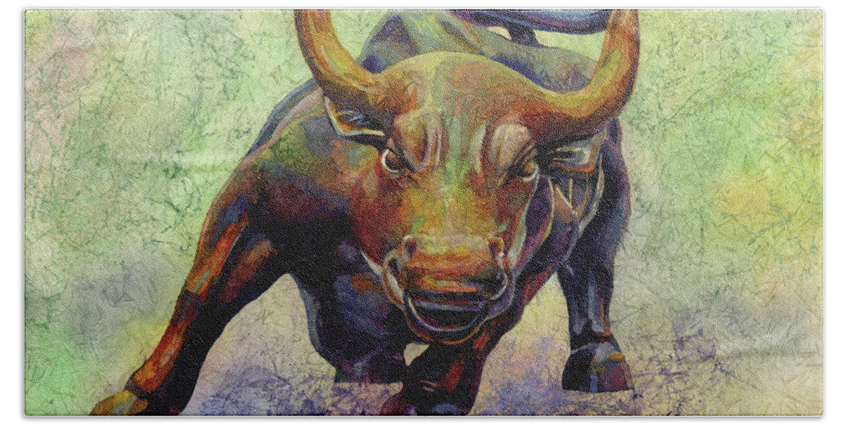 Charging Bull Hand Towel featuring the painting Charging Bull by Hailey E Herrera